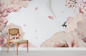 Elegant Pink Floral Bedroom Mural Wallpaper