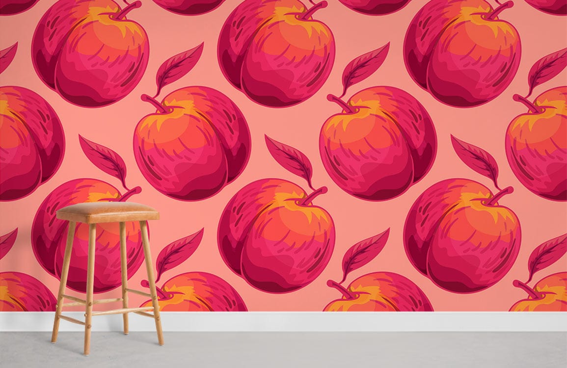 Peach Fruit Pattern Pink Wallpaper for Home Decor