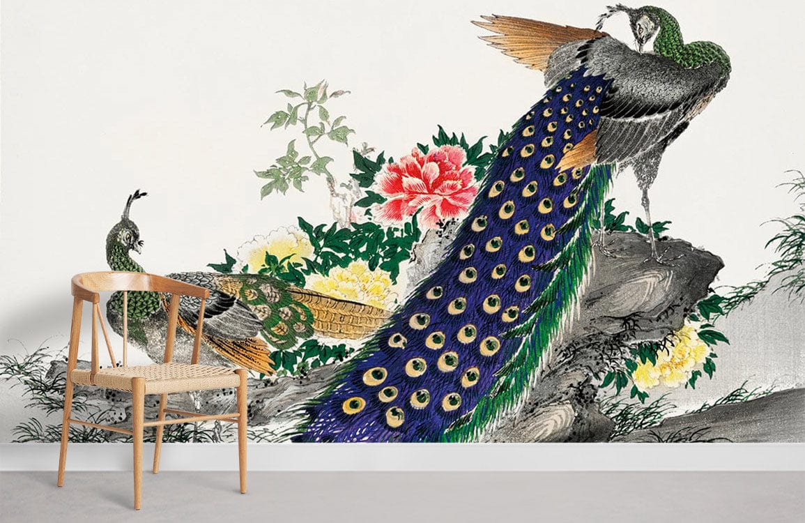 Peacock and Peony Bird Photo Murals Room