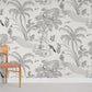 Tropical Bird Monochrome Botanical Mural Wallpaper