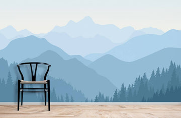 Ombre Blue Mountain Watercolor Mural Wallpaper