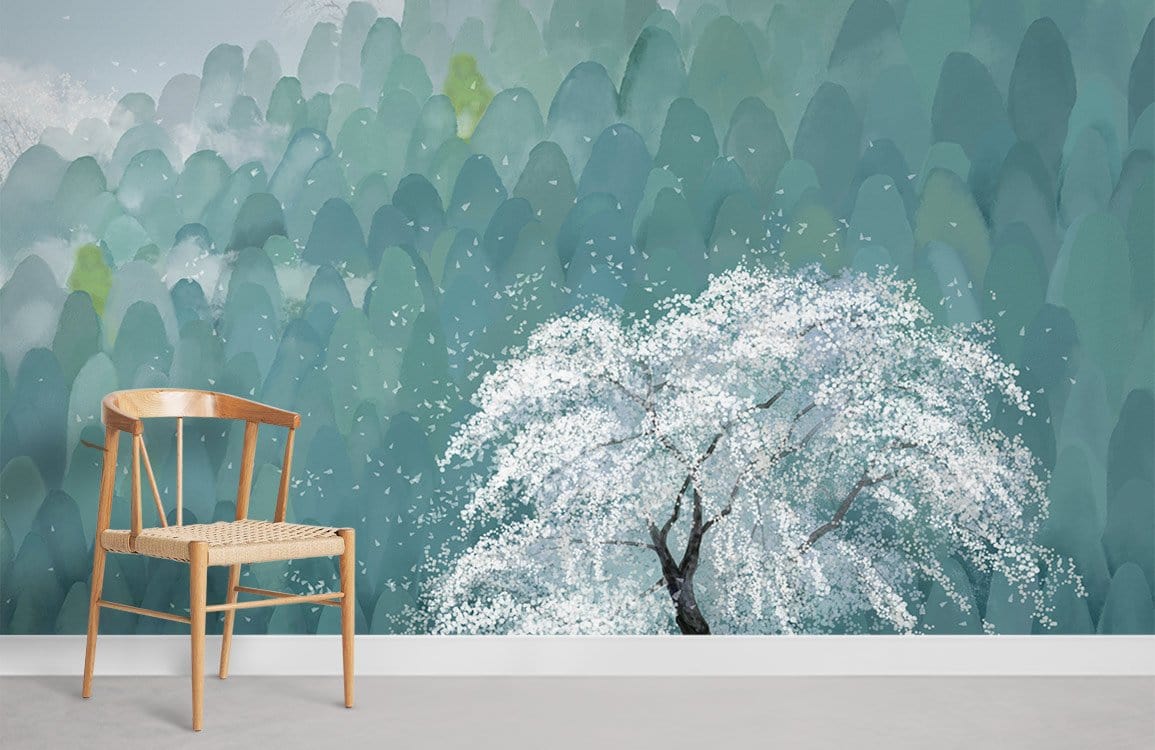 Emerald Misty Forest Mural Wallpaper