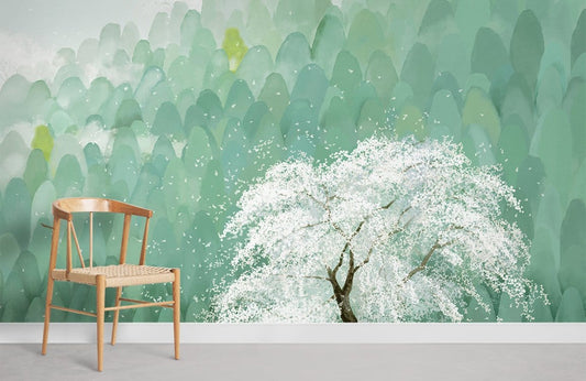 Watercolor Forest Spring Blossom Mural Wallpaper