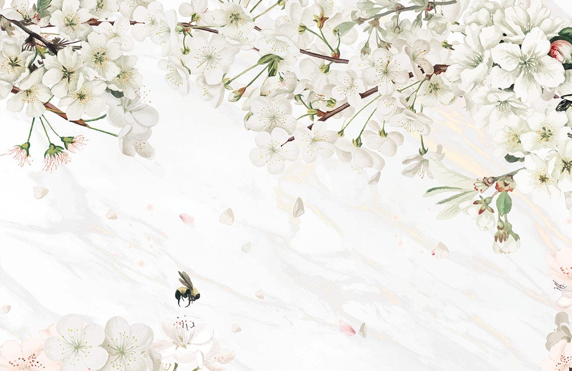 Painted Pear Blossoms Flower Wallpaper Mural