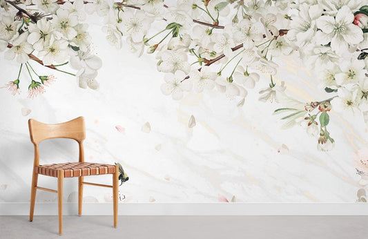 Painted Pear Blossoms Flower Wallpaper Mural for Room decor