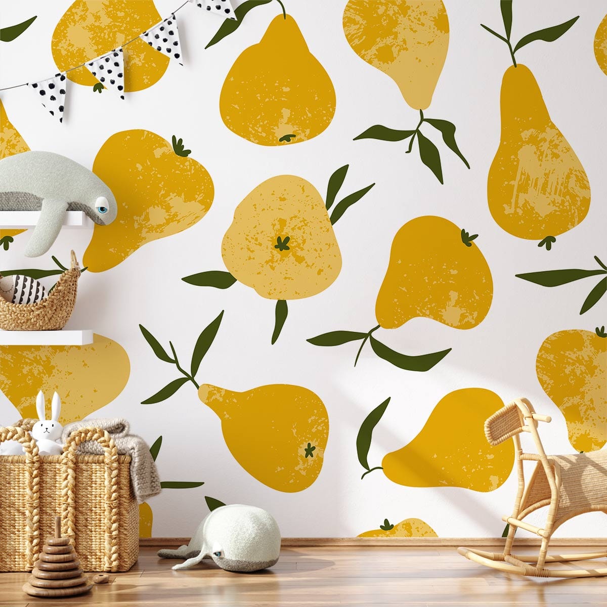 ripe Pear repeat pattern Fruit Mural Wallpaper for living Room decor