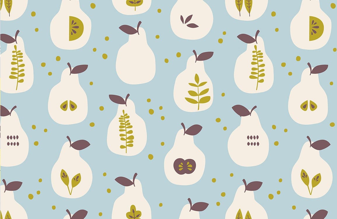 Whimsical Pear Patterned Nursery Mural Wallpaper