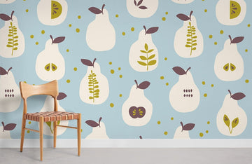 Whimsical Pear Patterned Nursery Mural Wallpaper