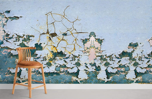 Vintage Blue Gold Crackle Mural Wallpaper