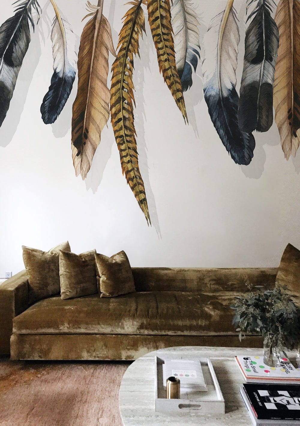 custom feathers wallpaper mural for living room