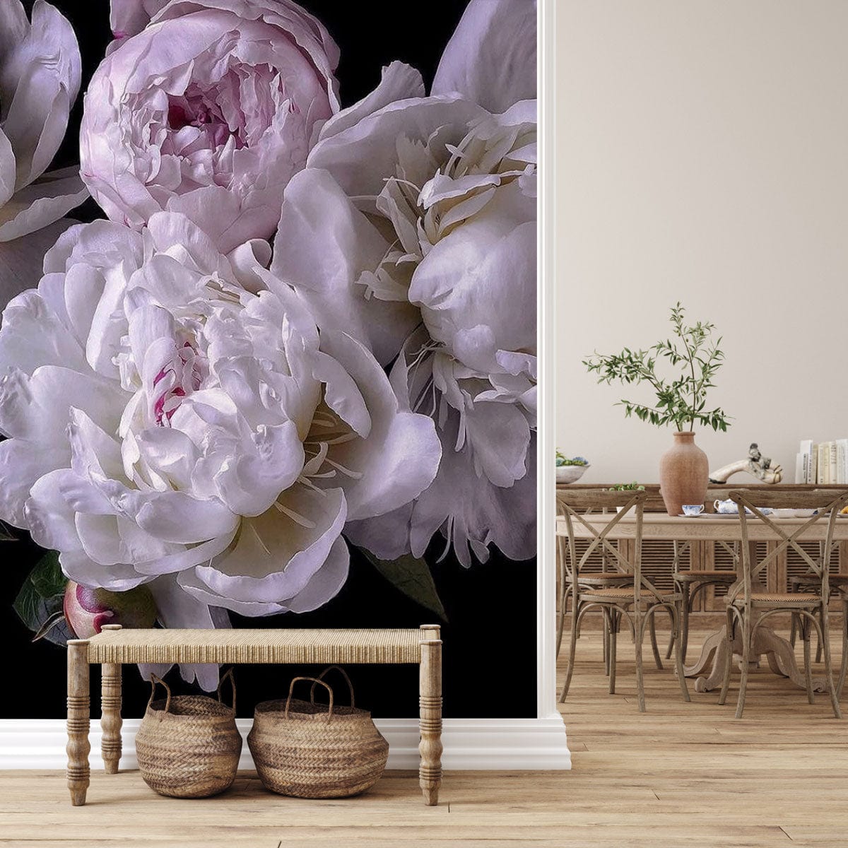 3d flower blossom wall mural hallway design