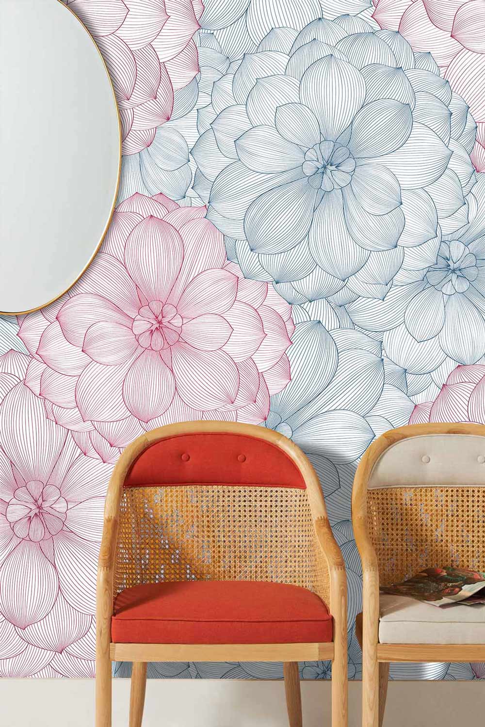 Wallpaper with vintage-inspired vinatge flowers and petal designs