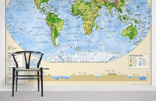 Educational Physical World Map Wall Mural