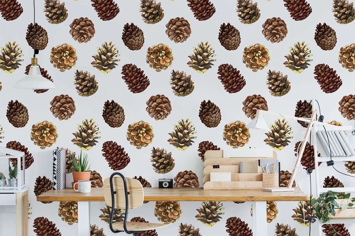 custom pine cones wallpaper mural for office