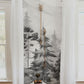 grey watercolor pine forest wall mural hallway design