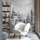 grey watercolor pine forest wall mural study room decoration