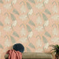 Pine needles on a pink wallpaper mural for the living room.