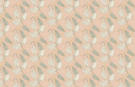 a wallpaper mural with pine leaves on a pink background
