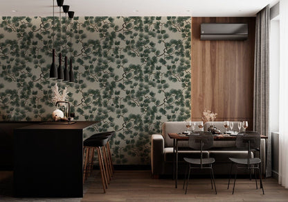 Elegant Equestrian Botanical Mural Wallpaper in dining room