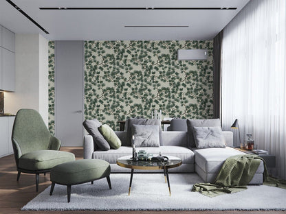 Elegant Equestrian Botanical Mural Wallpaper in living room