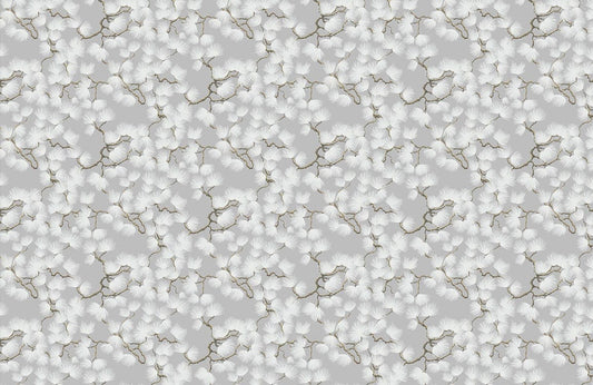 Elegant White Floral Gold Vine Mural Wallpaper