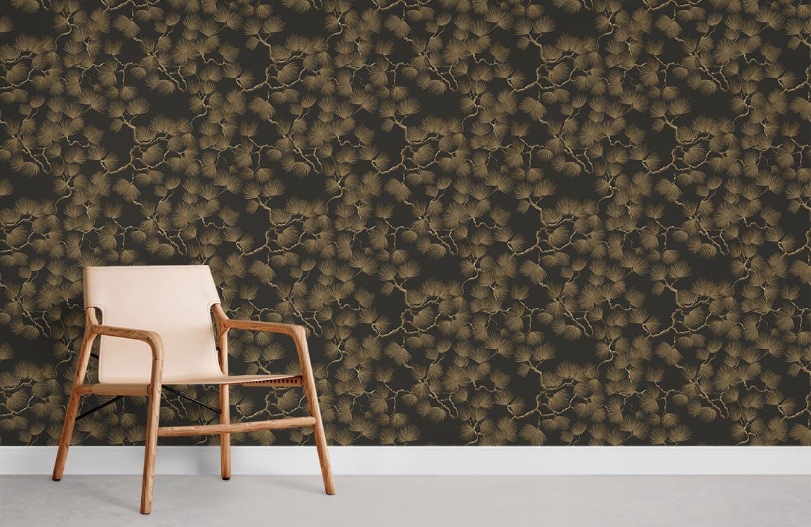 Luxury Golden Abstract Feather Mural Wallpaper in .