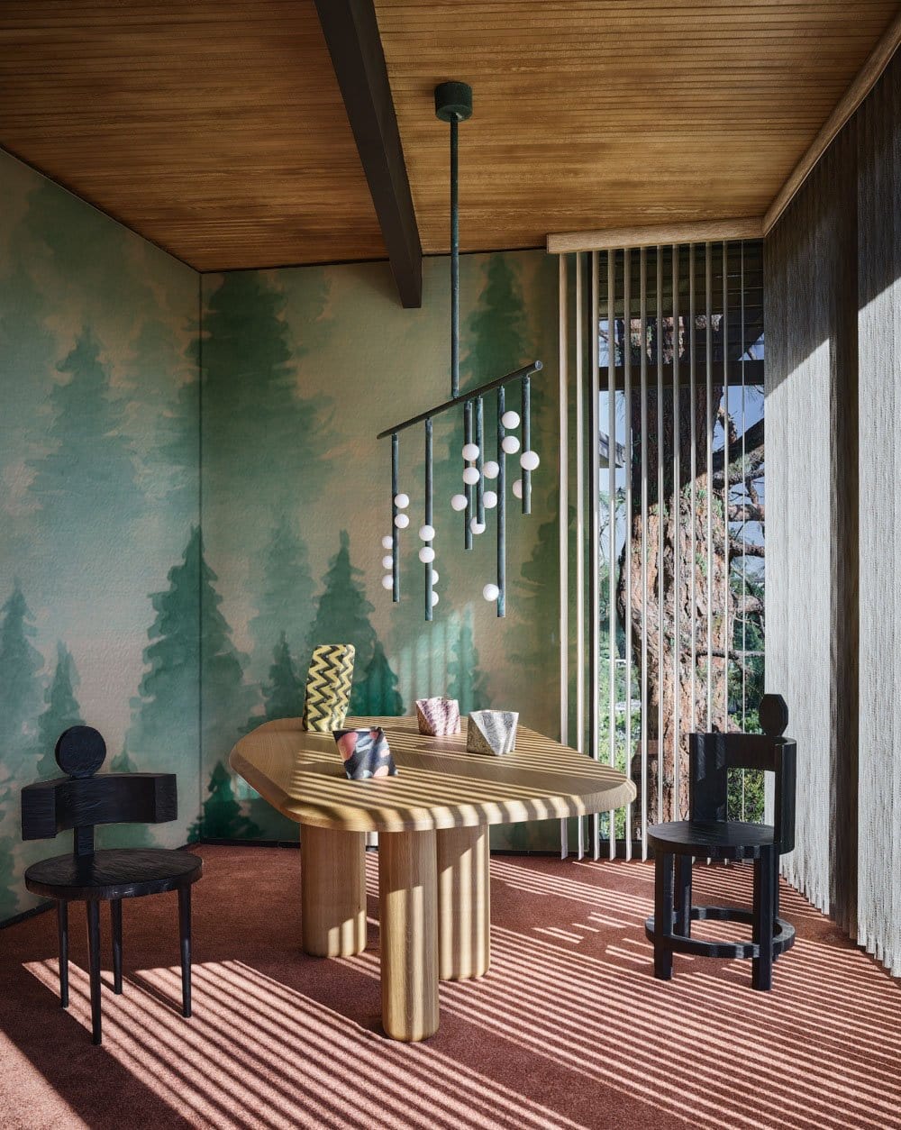 watercolor green forest wallpaper mural for dining room decor