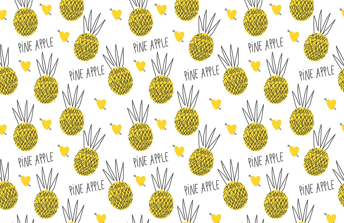 Gelbe Ananas Herz Verspielte Wandmalerei Tapete