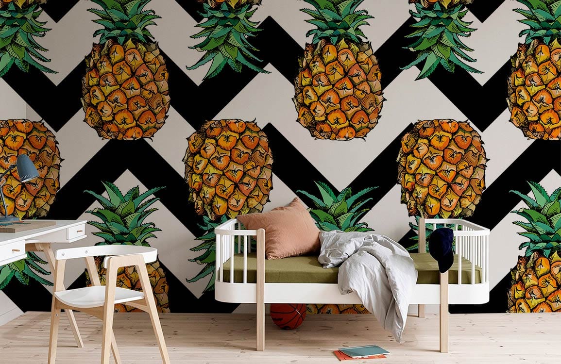 beautiful fruit wallpaper and a home office feel