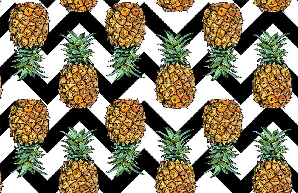 Tropical Pineapple Diagonal Stripe Mural Wallpaper