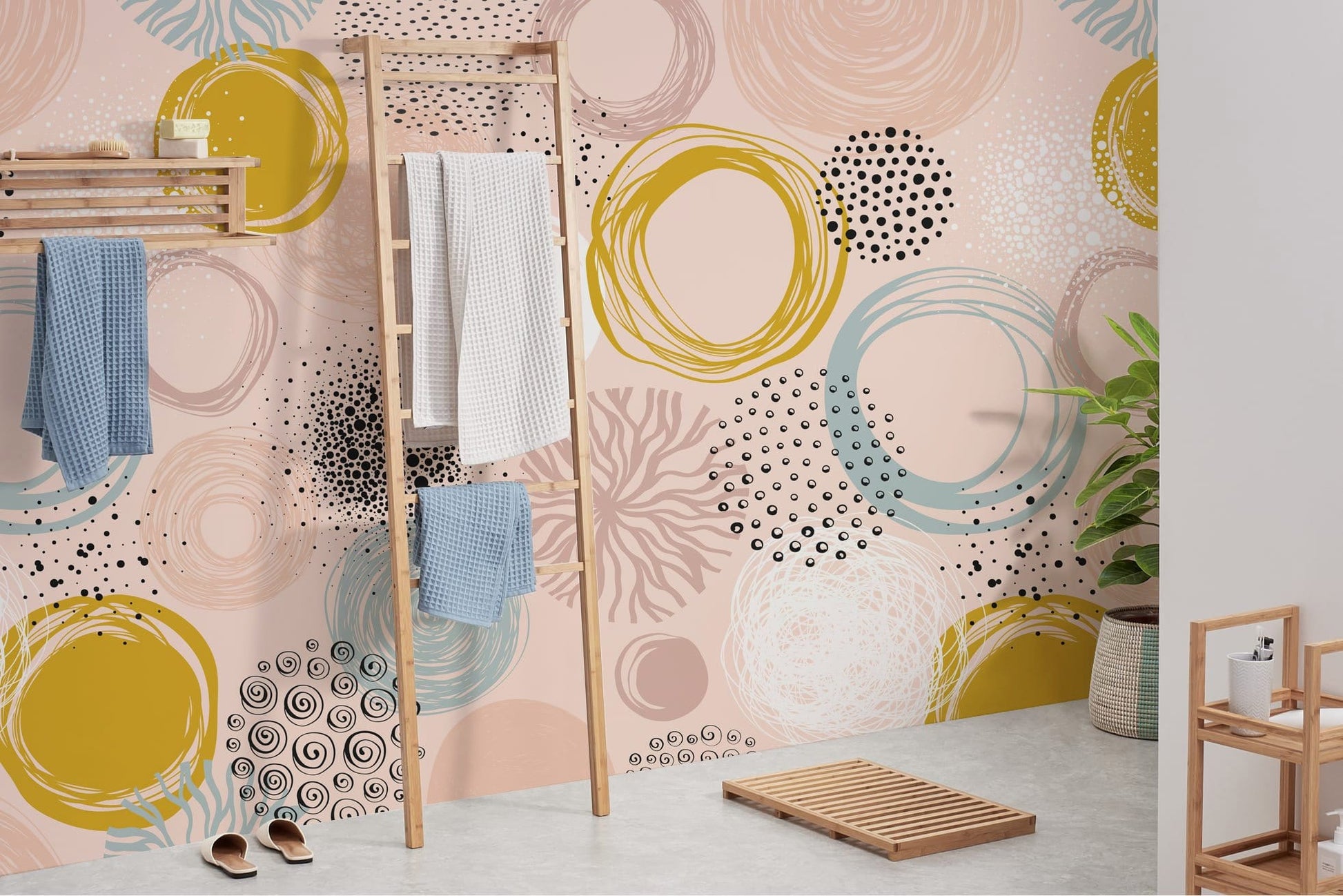 Art Deco Round Pattern Wallpaper Mural for Use in Decorating the Bathroom