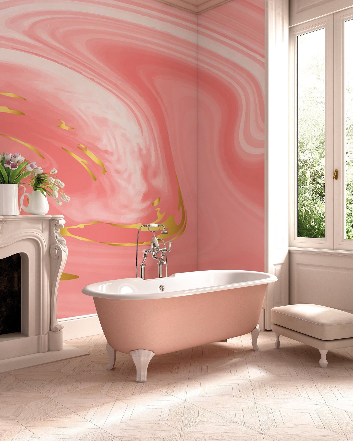 Pink Abstract Marble Pattern Wallpaper Mural for Use in Decorating the Bathroom
