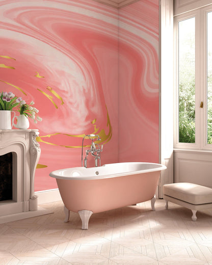 Pink Abstract Marble Pattern Wallpaper Mural for Use in Decorating the Bathroom