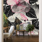 Wallpaper mural with pink and black line flowers, perfect for the hallway's decor.
