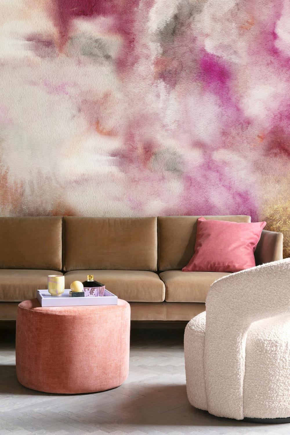 Pink Blending Watercolor Ombre Mural Living Room