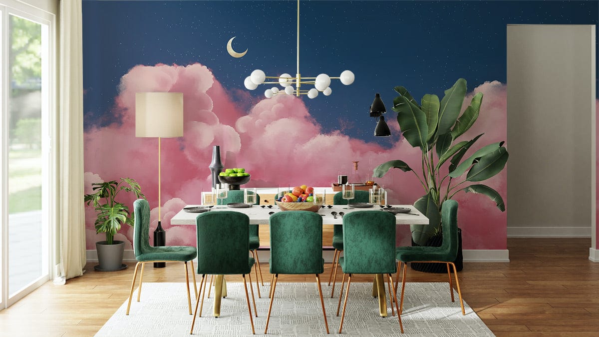 Pink Clouds Moon Mural Home Interior Decor