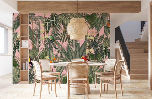 pink forest jungle wall mural dining room decoration