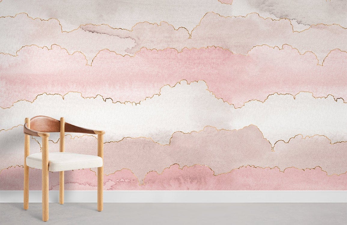 pink pastel clouds wall mural room