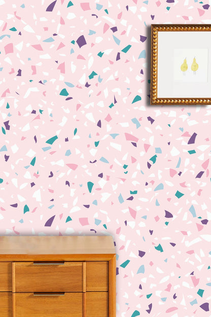 Wallpaper Mural with a Colorful Chips and Marble Pattern for Home Decoration