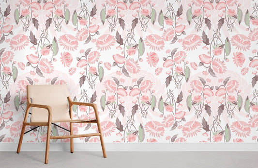 Pink Floral Pattern Wall Mural Room