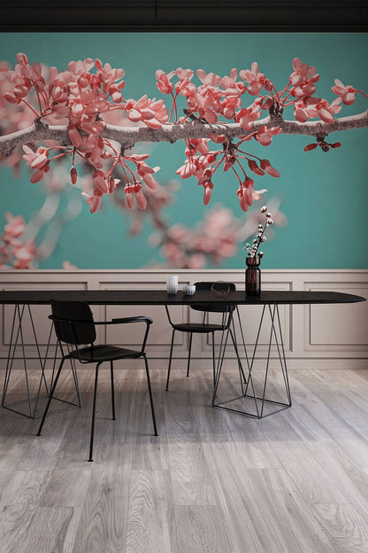 Pink Blossom Floral Wall Mural in dining room