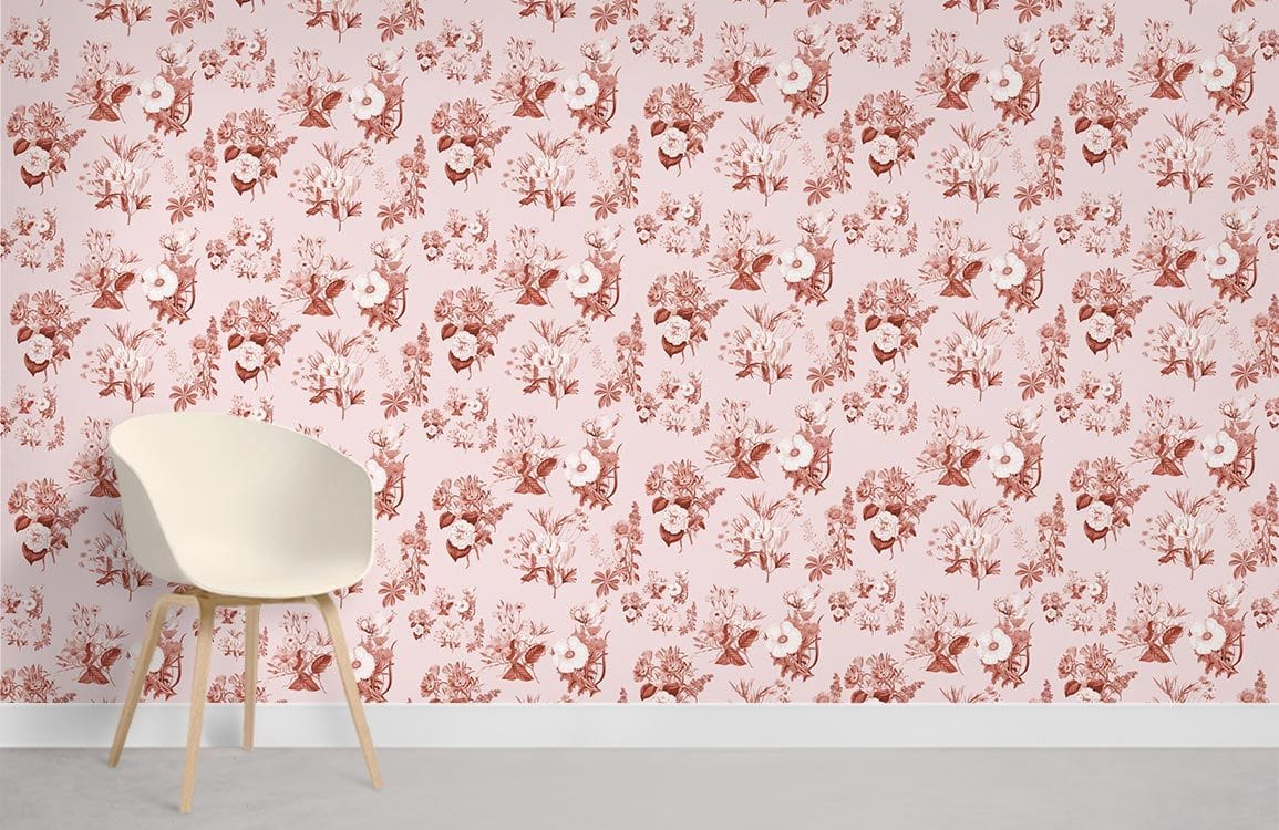Pink Floral Pattern Wallpaper Mural Room Decoration Idea