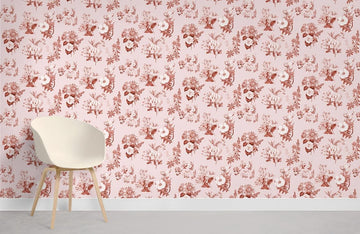 Whimsical Pink Floral Pattern Mural Wallpaper
