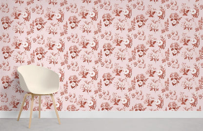 Pink Floral Pattern Wallpaper Mural Room Decoration Idea