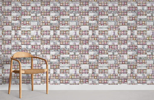 repeat pink flower pattern tile wall mural room