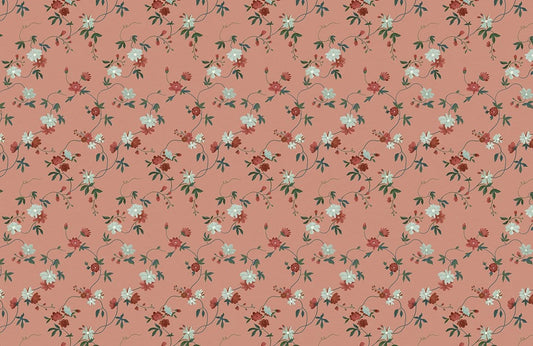 Vintage Pink Botanical Floral Mural Wallpaper