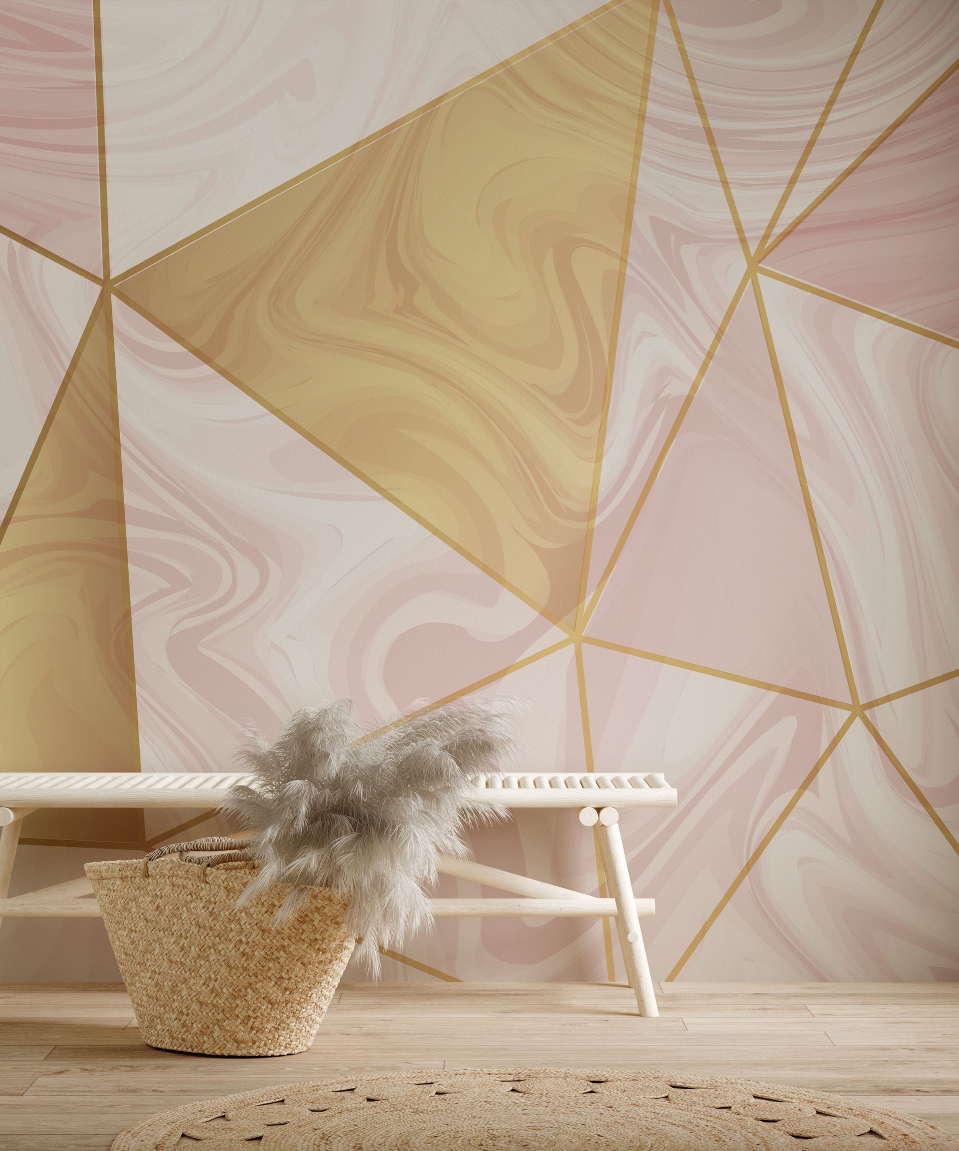Wallpaper mural with a pink marble geometry pattern for the living room