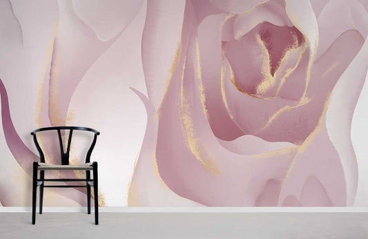 Pink Floral Gold Accent Mural Wallpaper