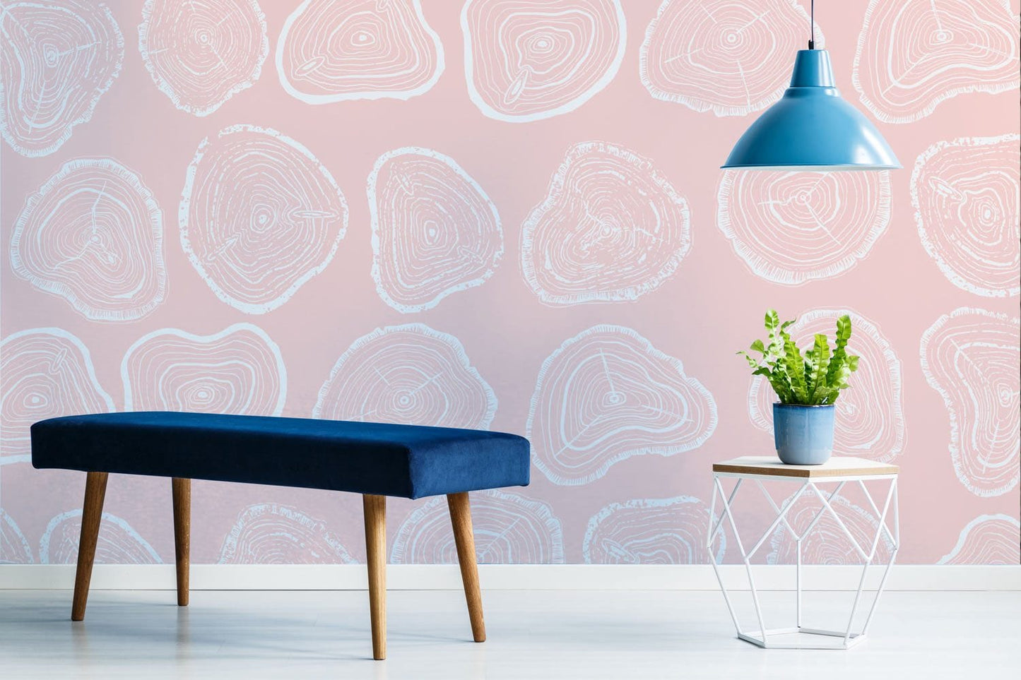 Pink Art Deco Growth Ring Wallpaper Applied to the Living Room