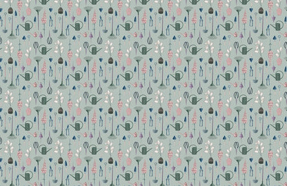 Room with a Mural of a Green Flower and Some Tools Wallpaper